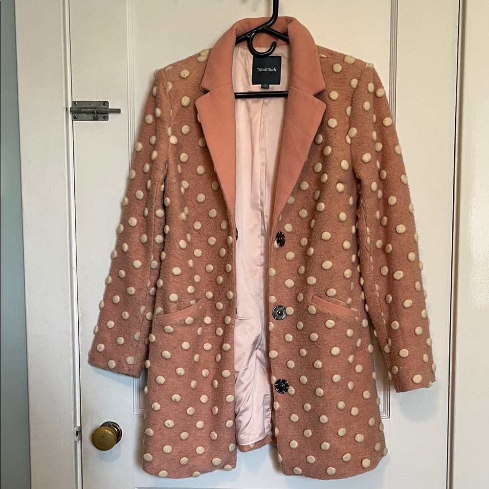 Modcloth Pink Polka Dot Coat